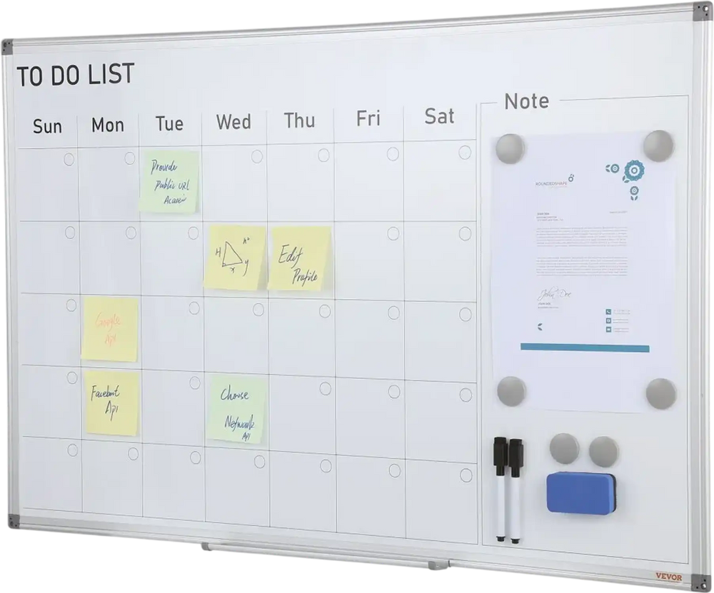 VEVOR Calendar Whiteboard, 36 x 24 Inches Magnetic Dry Erase Calendar Board, Monthly Planner Whiteboard for Wall, 1 Magnetic Erase & 2 Dry Erase Marker & Movable Tray for Restaurant Office Home School