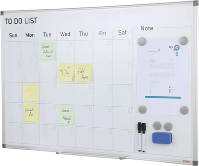 VEVOR Calendar Whiteboard, 36 x 24 Inches Magnetic Dry Erase Calendar Board, Monthly Planner Whiteboard for Wall, 1 Magnetic Erase & 2 Dry Erase Marker & Movable Tray for Restaurant Office Home School