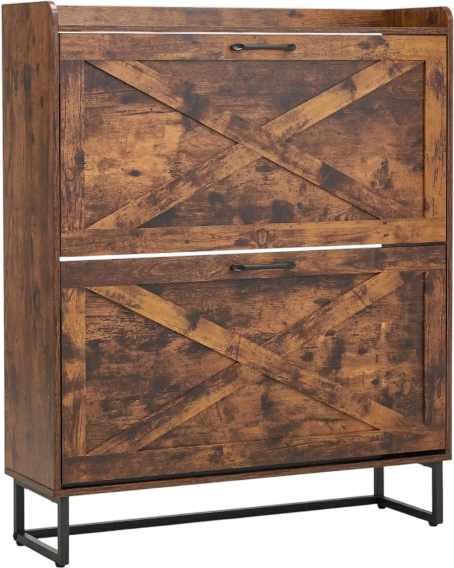 Vevor Shoe Cabinet Farmhouse 2 Flip-Drawer Shoe Storage Cabinet Brown New