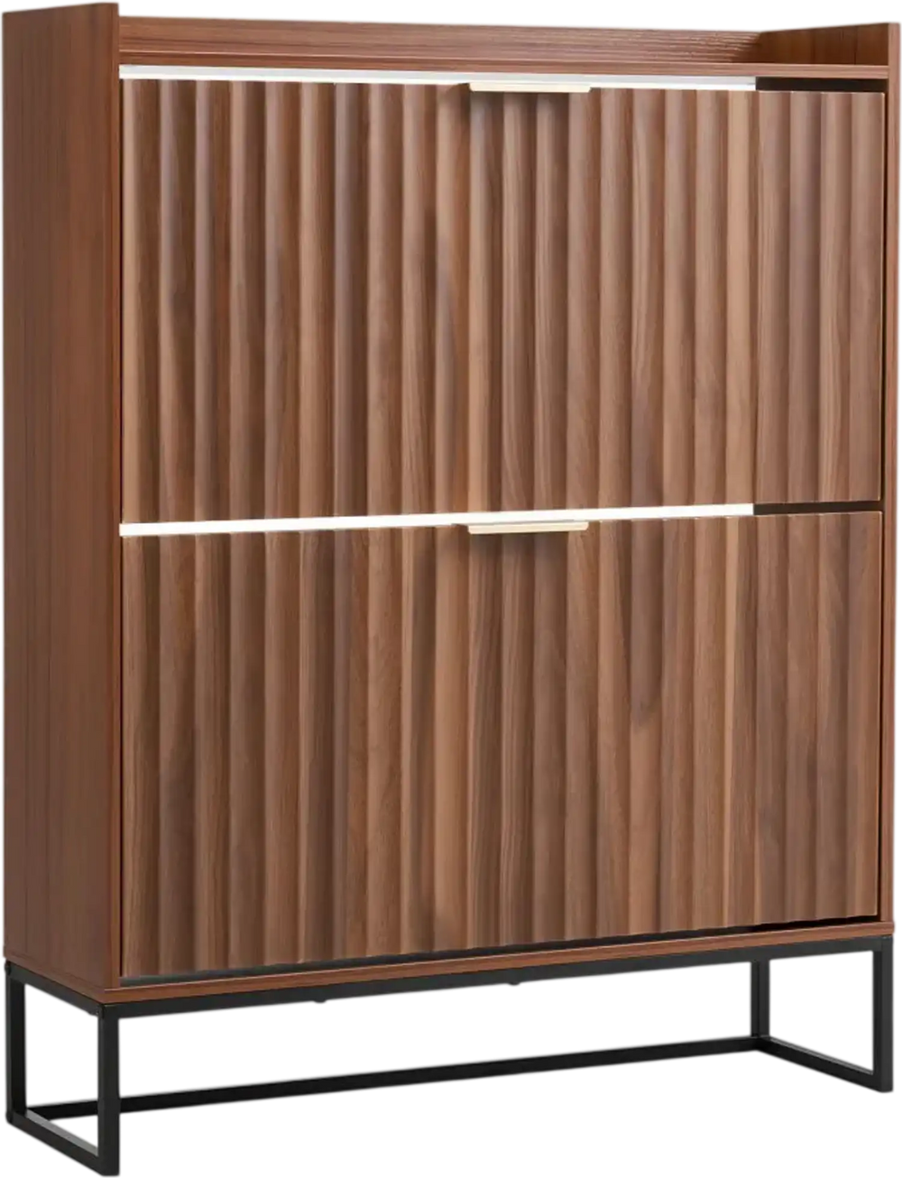 VEVOR Shoe Cabinet with 2 Flip Drawers, Mid-Century Shoes Storage Cabinet with Anti-Tipping Device, Freestanding Fluted Shoe Organizer, Ideal for Entrance, Hallway, Bedroom, Living Room, Walnut