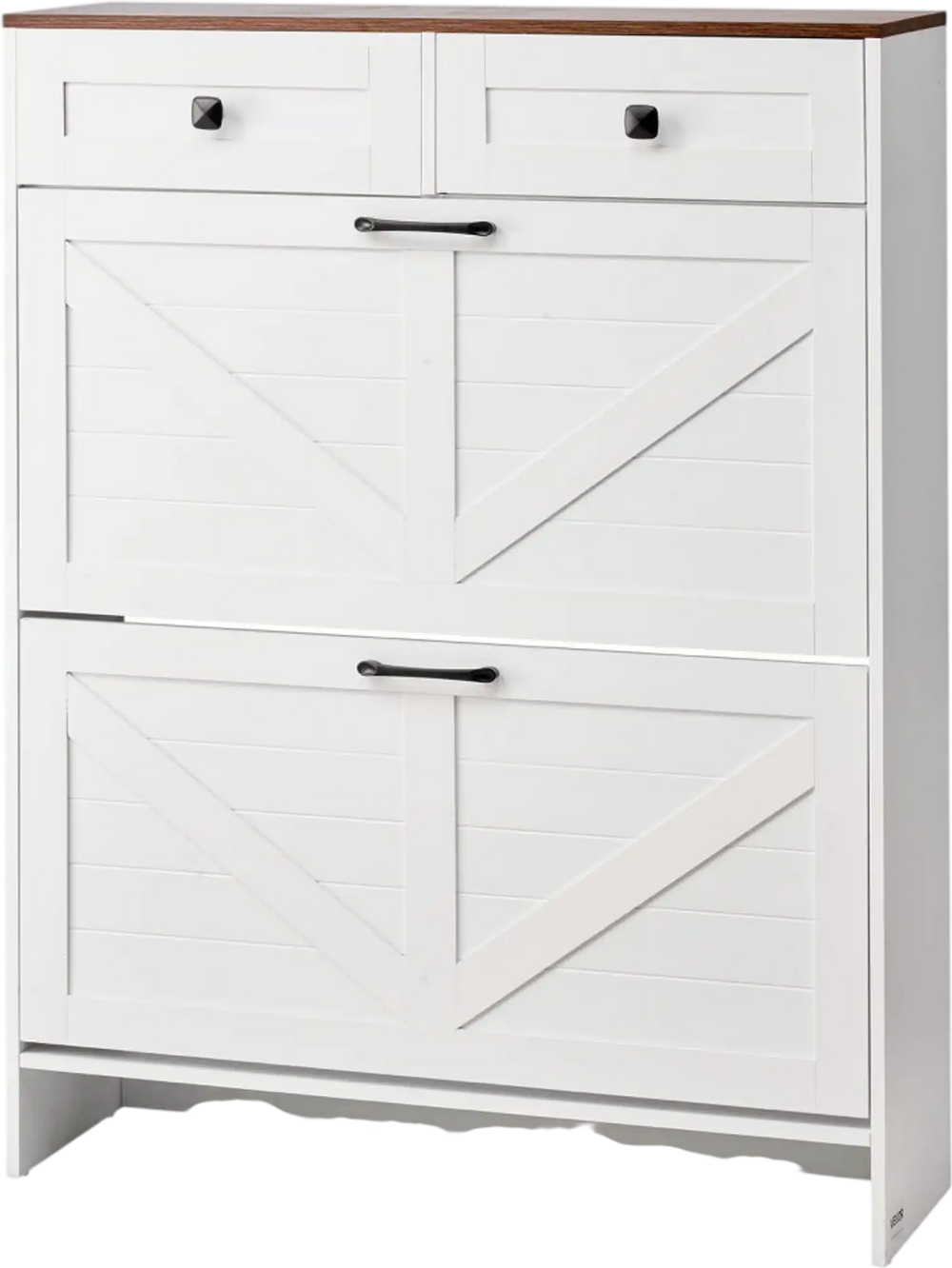 VEVOR Shoe Cabinet with 2 Flip Drawers, Farmhouse Shoes Storage Cabinet with 2 Drawers and Anti-Tipping Device, Freestanding Shoe Organizer Ideal for Entryway, Hallway, Bedroom, Living Room, White