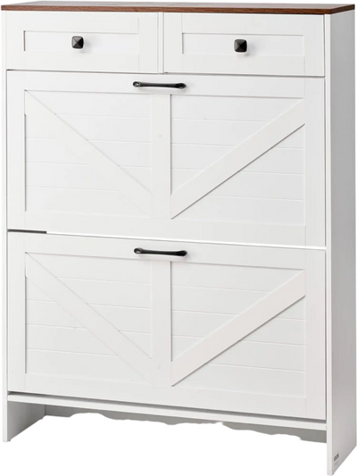 Vevor Shoe Cabinet Farmhouse 2 Flip Drawers White New