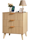 VEVOR Fluted Nightstand with Charging Station, with 3 Drawers, Dresser for Bedroom, Mid Century Modern End Table, Bedside Storage Cabinet Side Table Chest of Dresser, for Bedroom, Living Room, Khaki