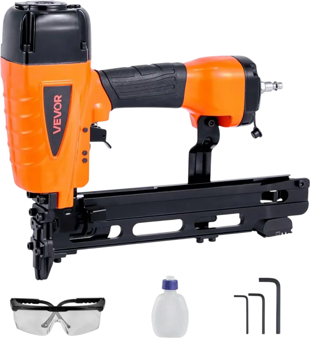 VEVOR Pneumatic Staple Gun, 16 Gauge 7/16-inch Medium Crown Pneumatic Stapler 1" to 2" Length, 70-120PSI Heavy Duty Air-Powered Staple Gun for Roof Decking, Wall Sheathing, Fencing and Subflooring