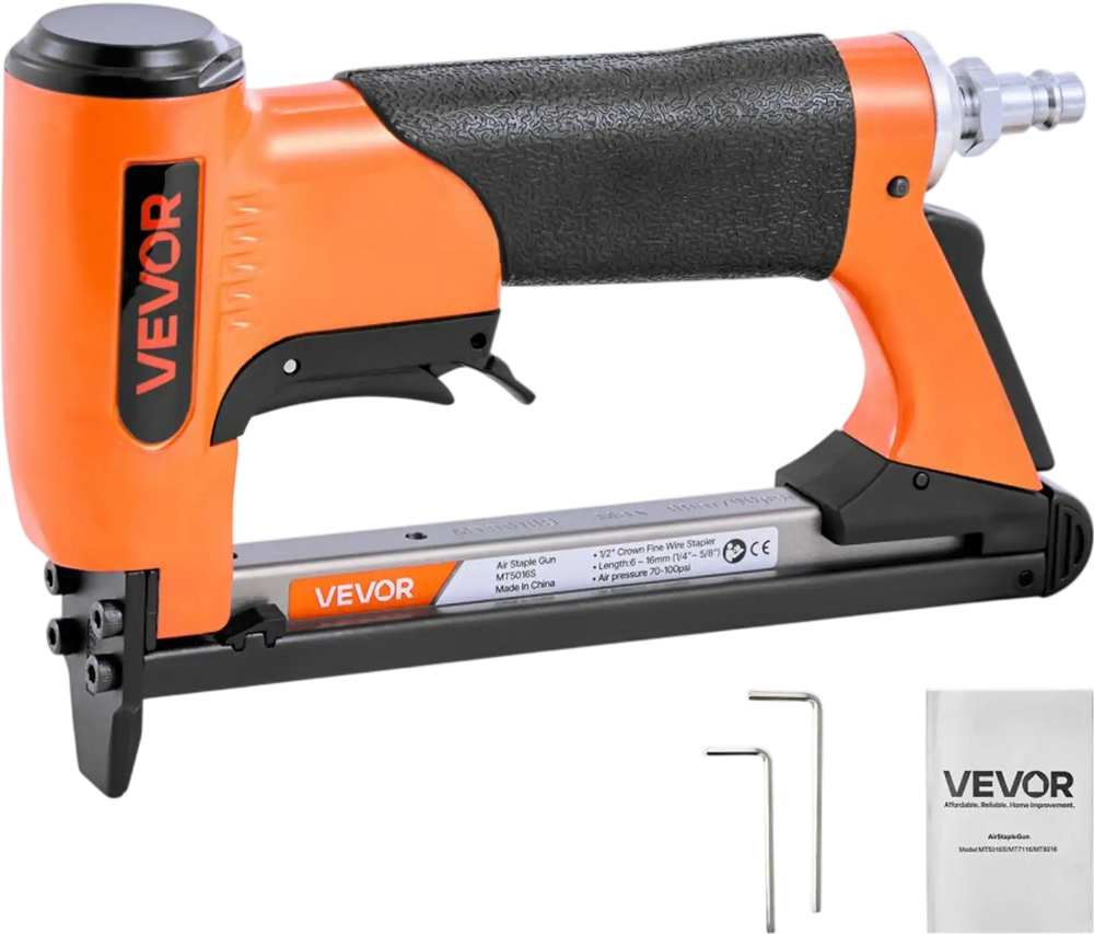 VEVOR Pneumatic Staple Gun, 20 Gauge Air Upholstery Stapler for 50 Series Fine Wire Staples 1/2" Crown 1/4"-5/8" Length, Max 110PCS Loading Air Staple Gun for Upholstering, Woodworking, DIY Projects