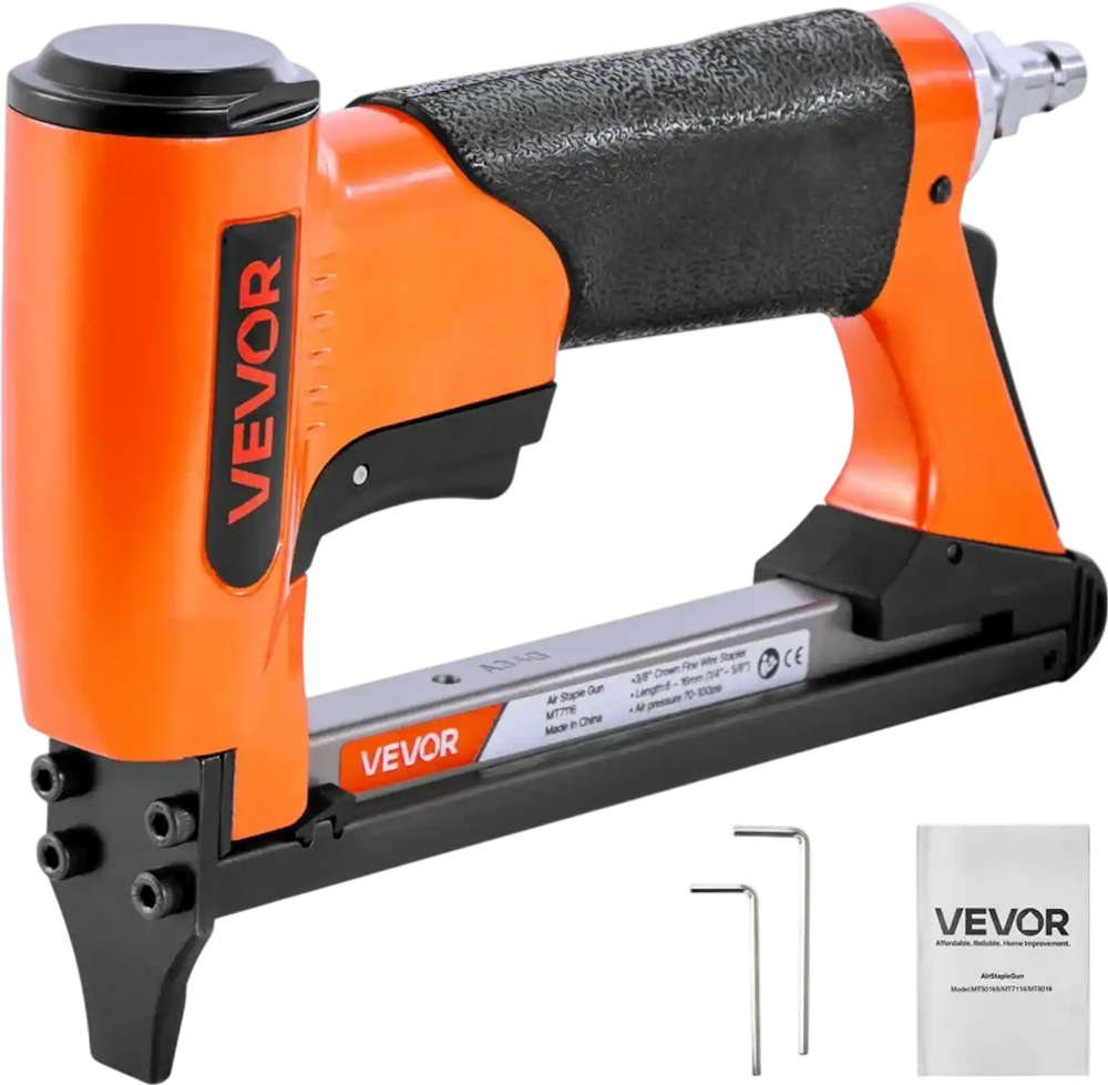 VEVOR Pneumatic Staple Gun, 22 Gauge Air Upholstery Stapler for 71 Series Fine Wire Staples 3/8" Crown 1/4"-5/8" Length, Max 180PCS Loading Air Staple Gun for Upholstering, Woodworking, DIY Projects