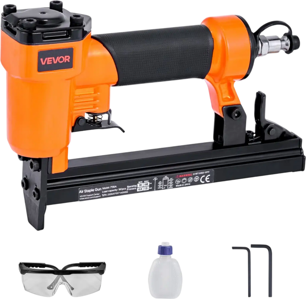 VEVOR Pneumatic Staple Gun, 22 Gauge Pneumatic Upholstery Stapler for 71 Series Fine Wire Staples 3/8-inch Crown 5/32"-5/8" Length, 70-110 PSI Air Staple Gun for Woodworking, Upholstering, DIY Project
