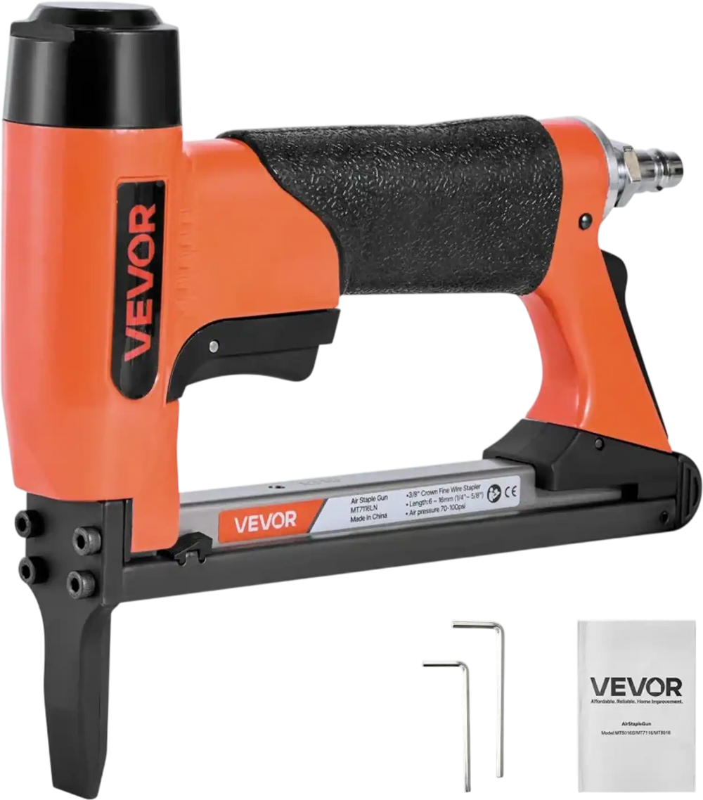 VEVOR Pneumatic Staple Gun, 22 Gauge Long-Nose Upholstery Stapler for 71 Series Fine Wire Staples 3/8-inch Crown 1/4"-5/8" Length, Max 180PCS Loading Air Staple Gun for Upholstering, Woodworking, DIY