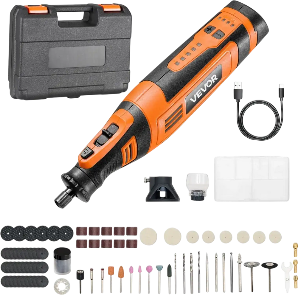 VEVOR 136-Piece Cordless Rotary Tool Kit, DC8V Portable Mini Power Rotary Tool, 5 Speeds 5000-30000RPM Multi-Purpose DIY Tools for Engraving, Sanding, Polishing, Carving, Grinding, Cutting, DIY Craft