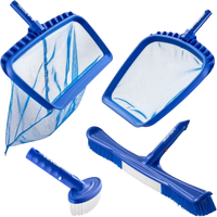 VEVOR Swimming Pool Cleaning Kit, Includes 2 Detachable Brush Heads (20 Inch / 5.5 Inch) and 2 Pool Skimmer Nets, 4-in-1 Inground/Above Ground Pools Cleaning Tools Set for Leaf, Fine Mesh, No Poles