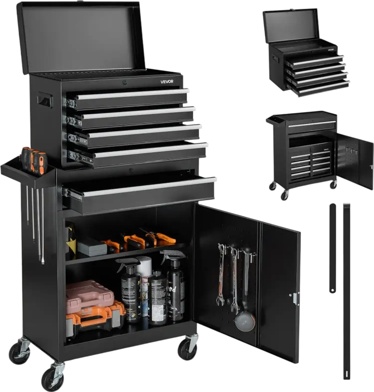 Vevor Rolling Tool Chest 5-Drawer 2-in-1 Detachable Cabinet Organizer New