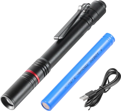 VEVOR 5.9 Inch Rechargeable Penlight, 300 lumens 3 Lighting Modes Pocket Pen Light, Adjustable Focus, IP44 Waterproof, Aluminum Alloy for Camping, Reading, Repairing, Night Walking