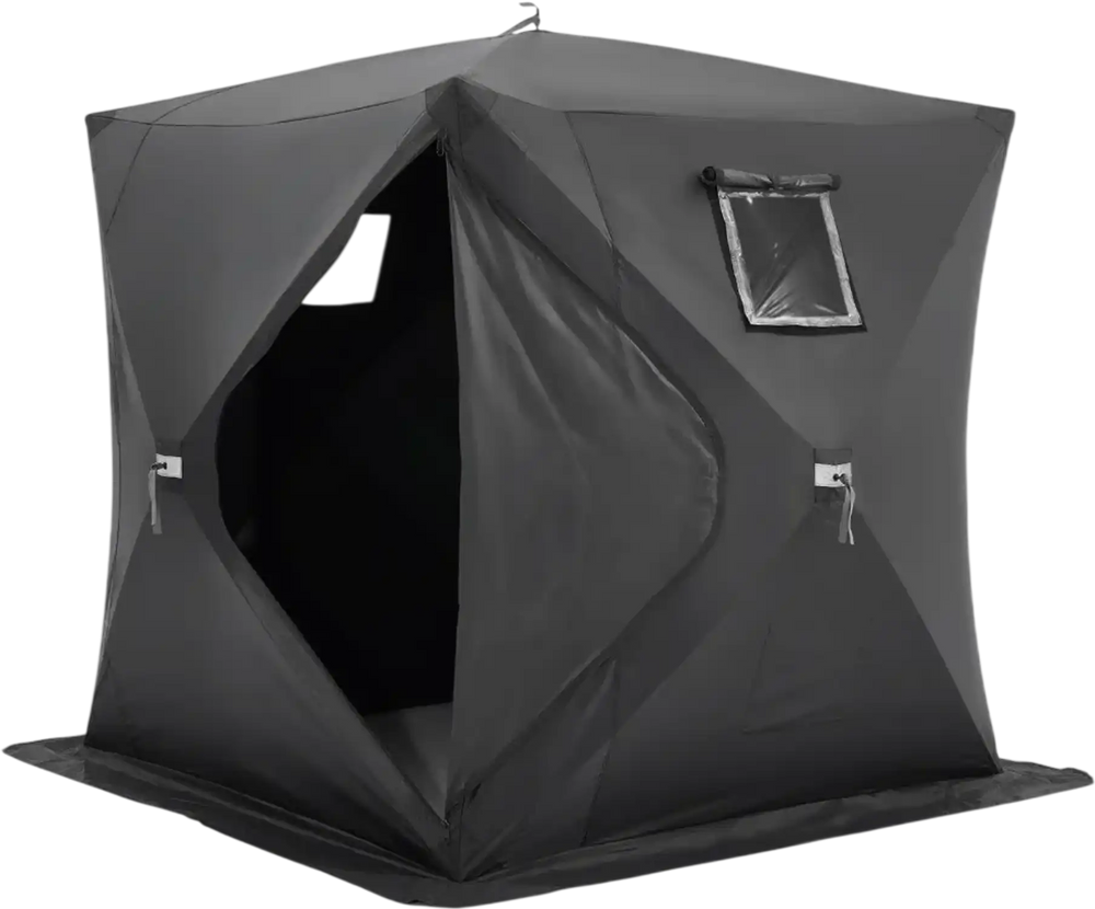 VEVOR Portable Ice Shelter, 3-4 Person Pop-Up Ice Fishing Tent, 43 Square Feet Fishable Area, Ice Shanty for Winter Fishing, Waterproof Oxford Ice Cube with Anchors/Ropes/Carrying Bag, 90"x90", Black