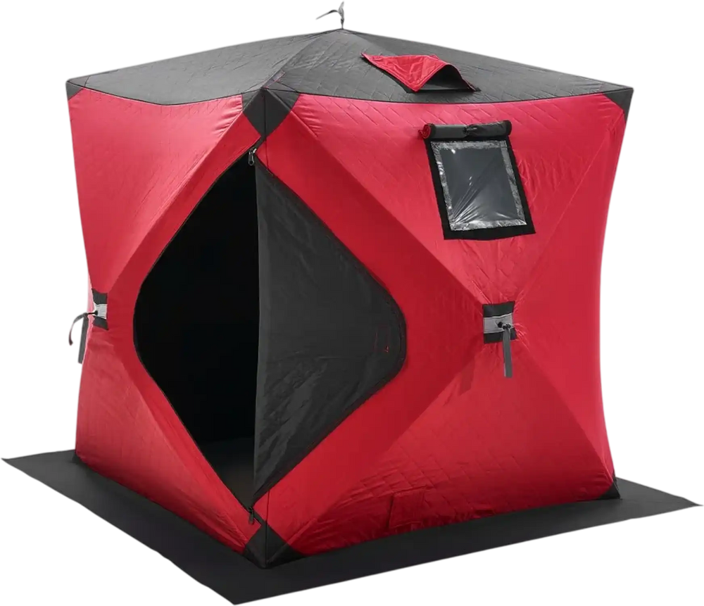 VEVOR Portable Ice Shelter, 1-2 Person Insulated Pop-Up Ice Fishing Tent, 24 Square Feet Fishable Area, Thermal Ice Shanty for Winter Fishing, Ice Cube with Anchors, Ropes, Carrying Bag, 60"x60", Red