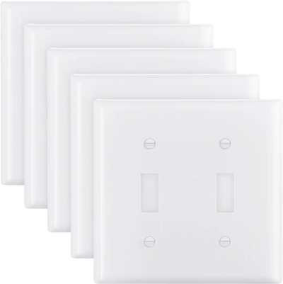 VEVOR Toggle Light Switch Wall Plates, 2-Gang Switch Electrical Outlet Covers, Standard Size 4.61in L x 4.53in H Unbreakable Polycarbonate Thermoplastic Faceplate for Receptacle Outlet&Switch(5 Pack, White)
