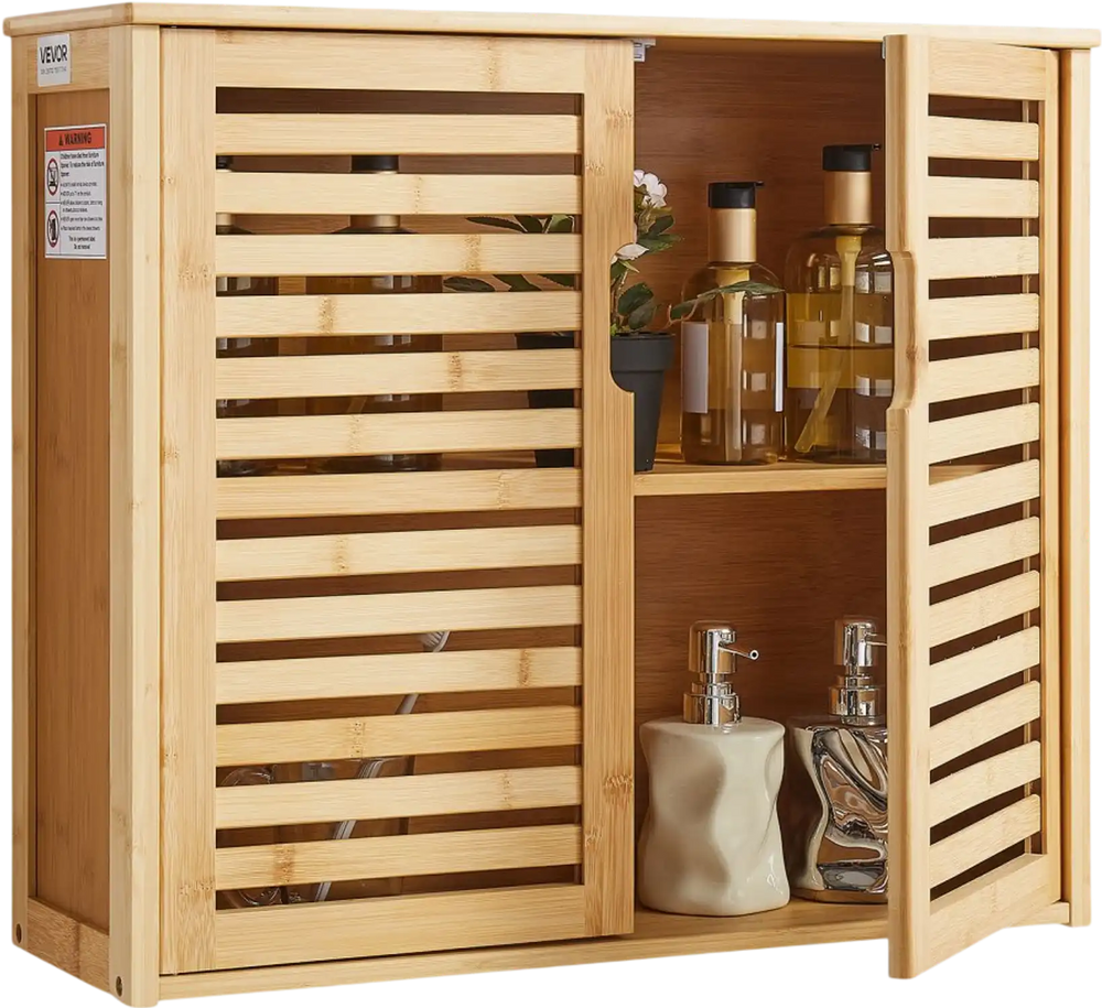 VEVOR Bathroom Wall Cabinet, 2 Doors and Adjustable Shelf with 3 Height Levels, Over the Toilet Storage Medicine Cabinet Wall Mounted, Hanging Organizer with Shelves for Laundry Room Kitchen Restroom