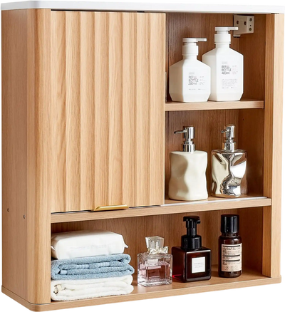 VEVOR Bathroom Wall Cabinet, with Door and Adjustable Shelf, Over the Toilet Storage Medicine Cabinet Wall Mounted, Hanging Organizer with Shelves and Open Partition for Laundry Room Kitchen Restroom