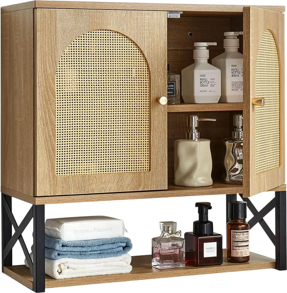VEVOR Bathroom Wall Cabinet, with 2 Doors and Adjustable Shelf, Over the Toilet Storage Medicine Cabinet Wall Mounted, Hanging Organizer with Shelves & Open Partition for Laundry Room Kitchen Restroom