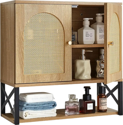 VEVOR Bathroom Wall Cabinet, with 2 Doors and Adjustable Shelf, Over the Toilet Storage Medicine Cabinet Wall Mounted, Hanging Organizer with Shelves & Open Partition for Laundry Room Kitchen Restroom