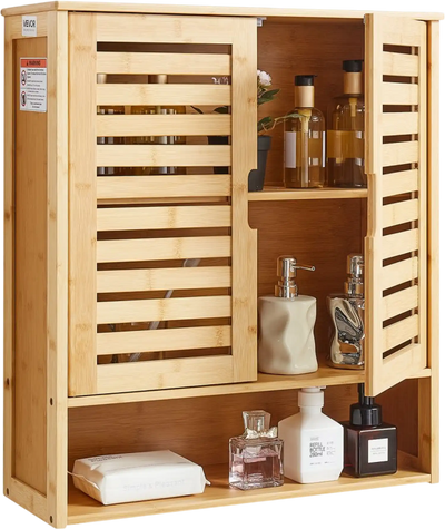 VEVOR Bathroom Wall Cabinet, 2 Doors and Adjustable Shelf, Over the Toilet Storage Medicine Cabinet Wall Mounted, Hanging Organizer with Shelves and Open Partition for Laundry Room Kitchen Restroom