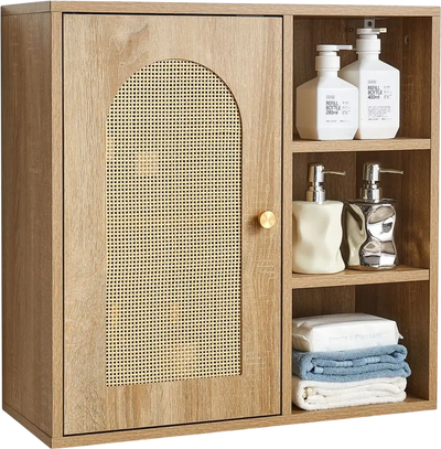 VEVOR Bathroom Wall Cabinet, Door and Adjustable Shelf with 5 Height Levels, Over the Toilet Storage Medicine Cabinet Wall Mounted, Hanging Organizer with Shelves for Laundry Room Kitchen Restroom