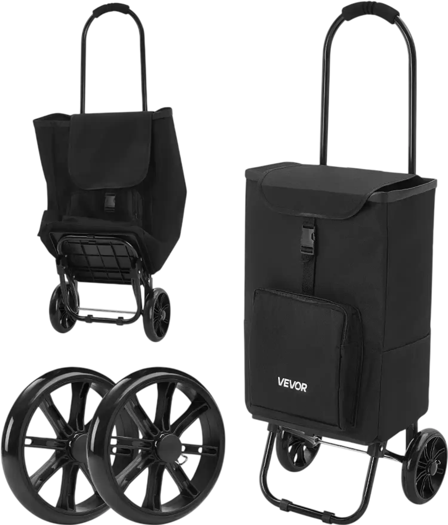 Vevor Shopping Cart Foldable 2-in-1 Rolling Utility Cart with Detachable Bag Black New