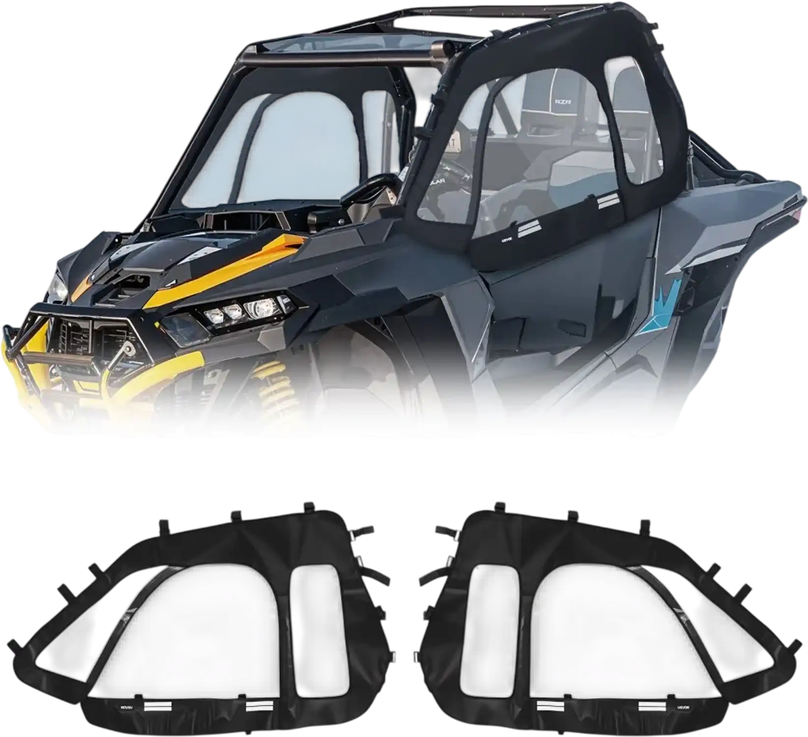 Vevor UTV Cab Enclosure Upper Doors Soft Side Window Kit for Polaris RZR XP 1000/XP Turbo 2014-2023 New