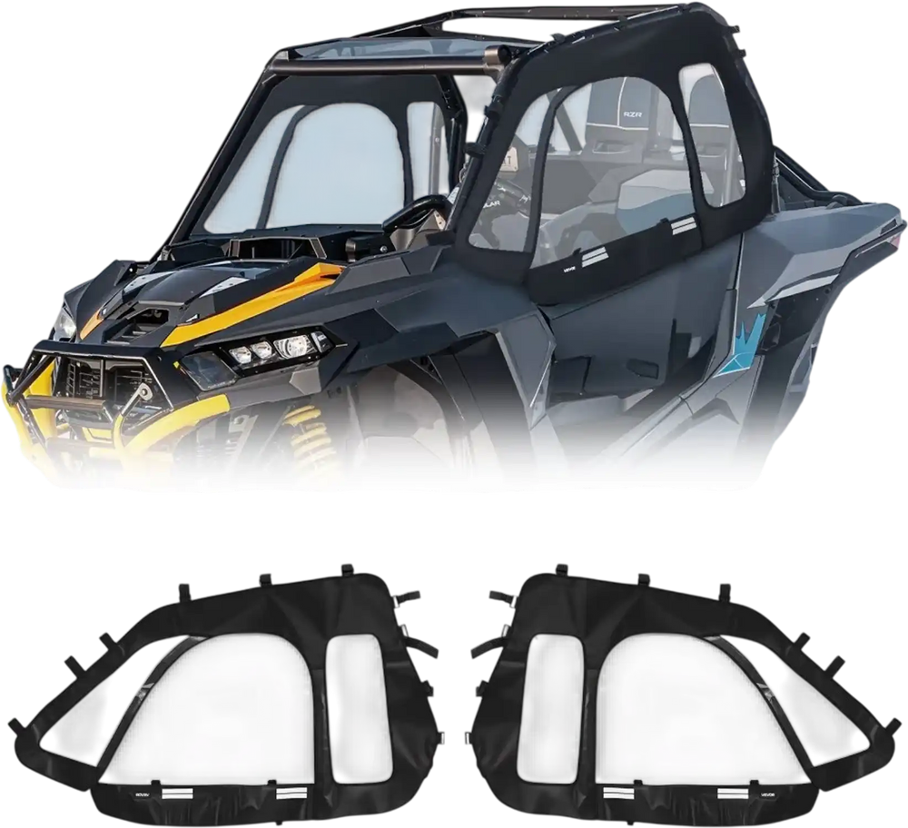 VEVOR Cab Enclosure Upper Doors, Compatible with Polaris RZR XP 1000/XP Turbo 2014-2023, Soft Upper Doors, Windproof Upgraded Zipper UTV Soft Side Window Kit, Work with Side Mirrors and Windshields