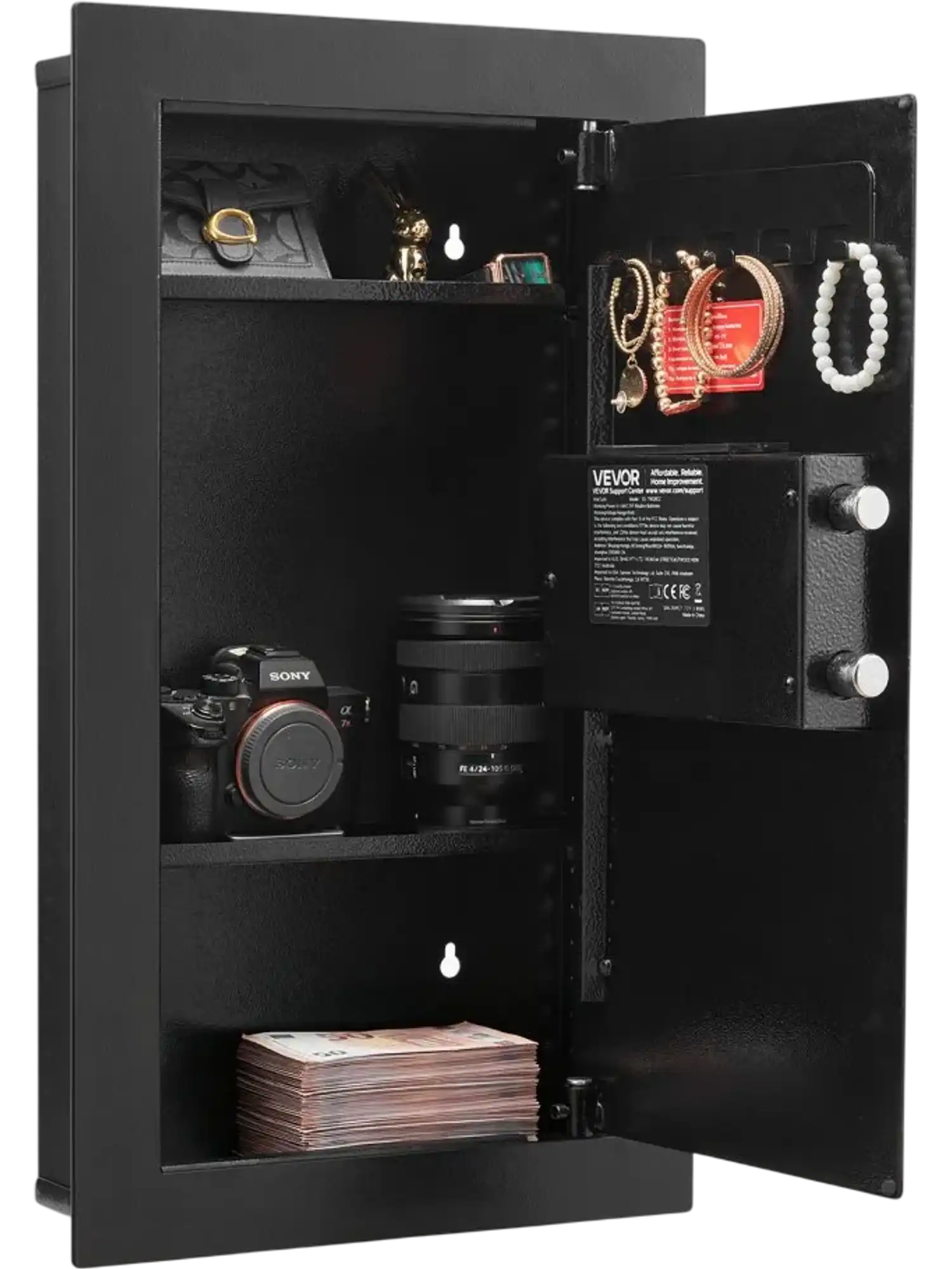 Vevor Wall Safe 3-Tier Hidden Wall Mounted with Password & Key Black New
