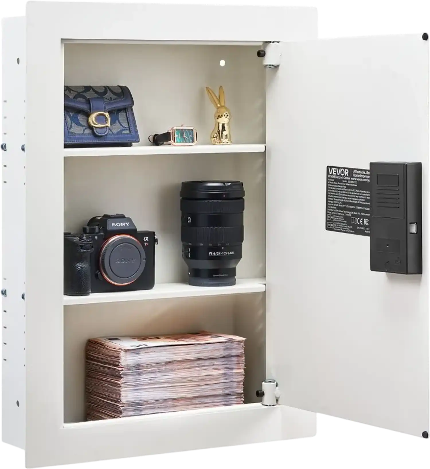 Vevor Wall Safe 0.83 sq.ft Hidden In-Wall Safe with Adjustable Shelves White New