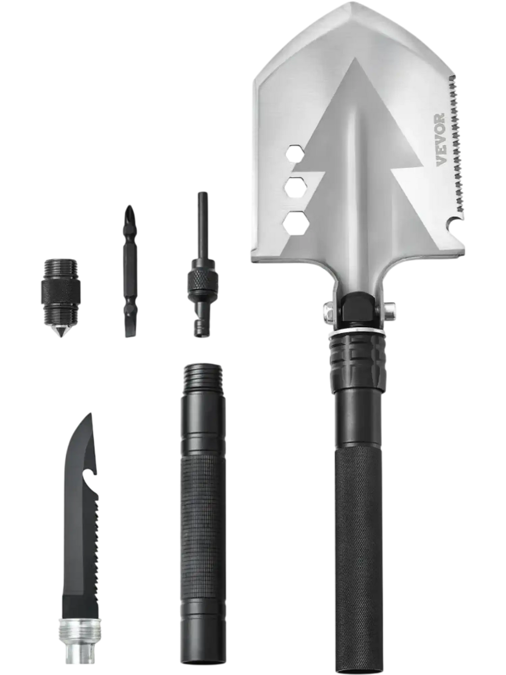 VEVOR Survival Shovel, 8 in 1 Camping Shovel Folding Multitool, Military Grade Portable Compact Tactical Shovel, Multifunction for Off-Roading, Camping, Hiking, Outdoor, Survivalist and Emergency