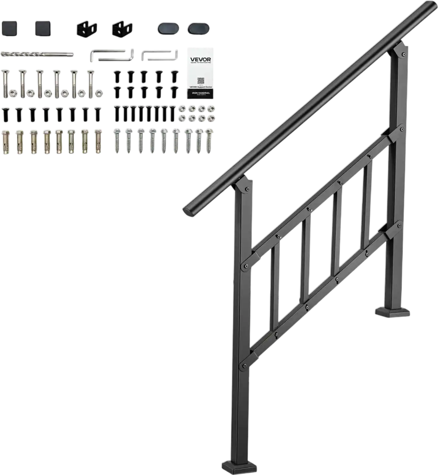 Vevor Handrail Outdoor Steps 2-3 Step Stair Rail Kit Black New