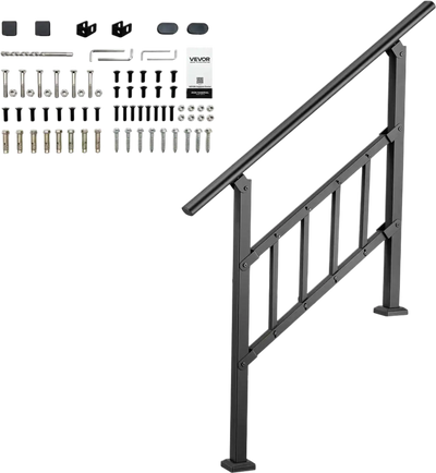 Vevor Handrail Outdoor Steps 2-3 Step Stair Rail Kit Black New