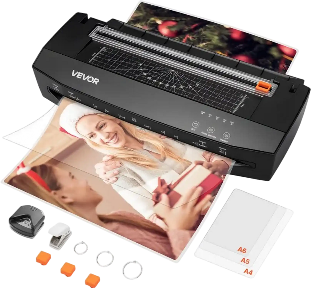 VEVOR Laminator Machine, Cold and Hot Lamination for Max A3 Paper Size, 1 min Quick Warm Portable Laminator, 3-10 mil Thickness, Ideal for Home, Office, Business, or School Supplies, Black