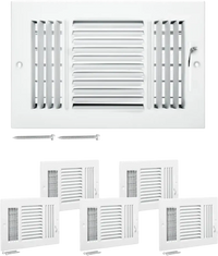 VEVOR 6 x 10 Inch Floor Registers, 6-Pack Floor Vents, HVAC 3-Direction Iron Vent Grilles for Home/Office Wall & Ceiling, Rustproof Anti-Peeling Air Vents Deflector Adjustable with Metal Damper, White