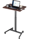 VEVOR Standing Desk, Adjustable Height Mobile Stand Up Desk with 4 Casters, 25.6 x 19 in Small Computer Sit Stand Rolling Workstation with Hook, 33 lbs Desktop Capacity, Ideal for Home Office, Brown
