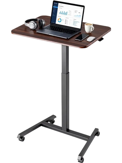 Vevor Standing Desk Adjustable Height Mobile Rolling Workstation Brown New