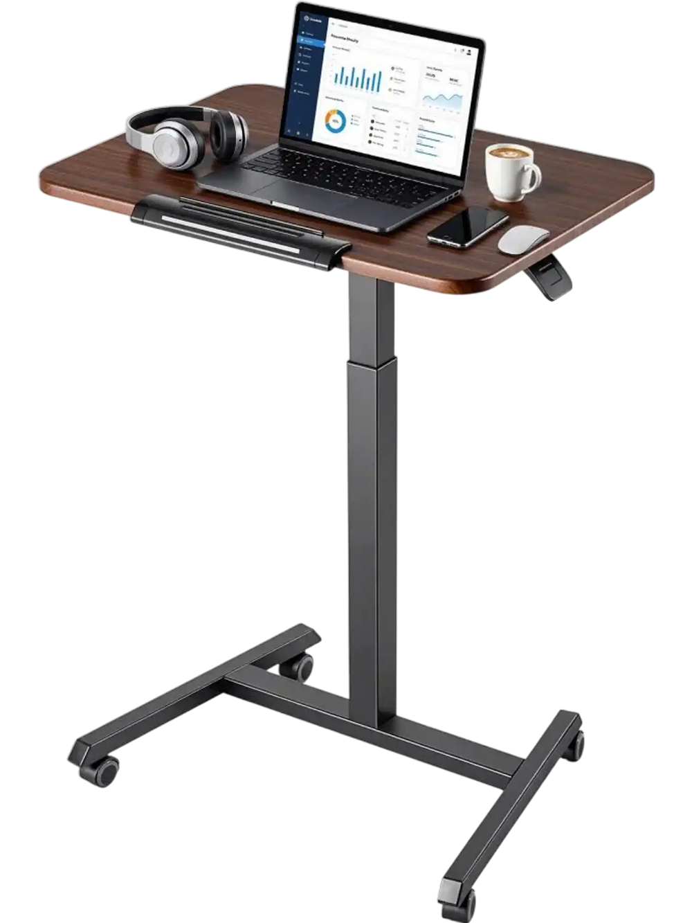 VEVOR Standing Desk, Adjustable Height Mobile Stand Up Desk with Tilting Desktop, 25.6 x 19 in Small Computer Sit Stand Rolling Workstation with 4 Casters, 33 lbs Capacity, Ideal for Home Office