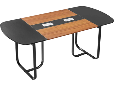 VEVOR Conference Table, 6 ft Oval Office Meeting Table for 6-8 Person, Modern Seminar Desk with Metal Legs, Large Meeting Desk for Office, Boardroom, Conference Room, Easy Assembly, Black & Brown