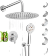 VEVOR Shower Faucet Set, Rainfall Bathroom Shower System with 10-Inch Round Rain Shower Head and Handheld Spray, Wall Mounted Bath Fixtures with Brass Valve and Trim Kit, Brushed Nickel