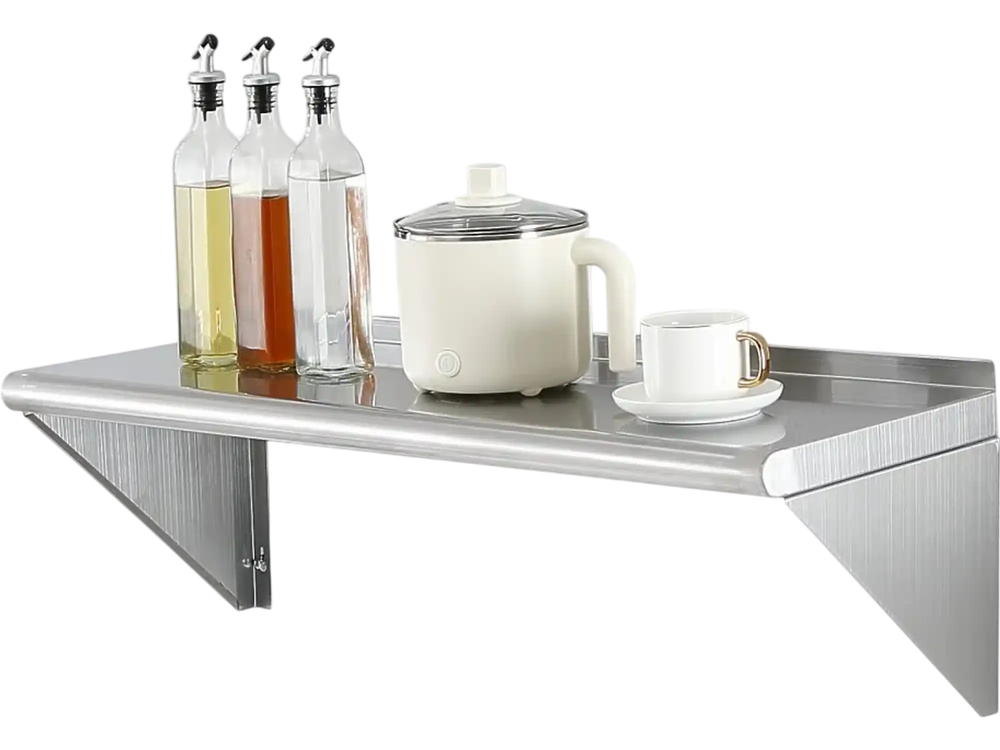 VEVOR 12" x 36" Stainless Steel Shelf, Wall Mounted Floating Shelving with Brackets, 250 lbs Load Capacity Commercial Shelves, Heavy Duty Storage Rack for Restaurant, Kitchen, Bar, Home, and Hotel