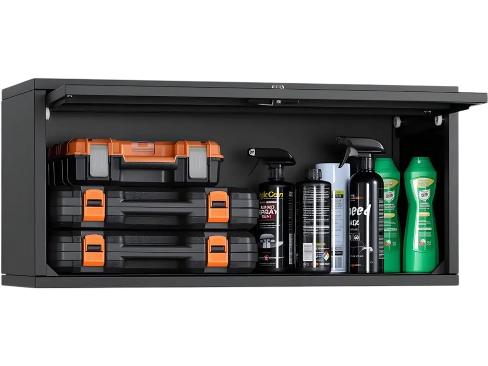 VEVOR Metal Wall Cabinet, 27.56W x 12.01D x 14.02H Inch, Floating Garage Tool Cabinet with Up-Flip Door, 120 lbs Load per Shelf, Fit for Garage, Basement, Kitchen, Warehouse, Assembly Required