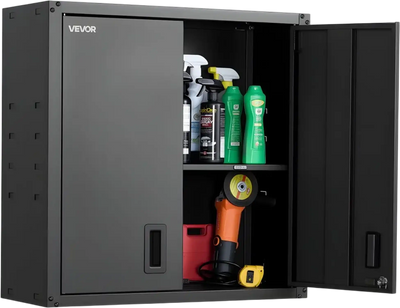 VEVOR Metal Wall Cabinet, 30W x 12.2D x 30H Inch, Steel Floating Hanging Storage Cabinet with Locking Doors and Adjustable Shelf for Garage, Basement, Kitchen, Warehouse Assembly Required, Black