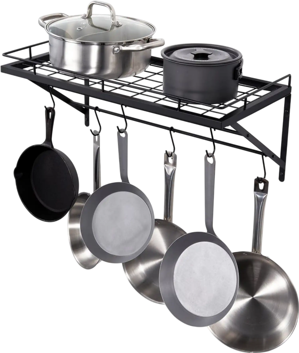VEVOR Pot Rack Wall Mounted, 24 inch Pot and Pan Hanging Rack, Pot and Pan Hanger with 12 S Hooks, 55 lbs Loading Weight, Ideal for Pans, Utensils, Cookware in Kitchen