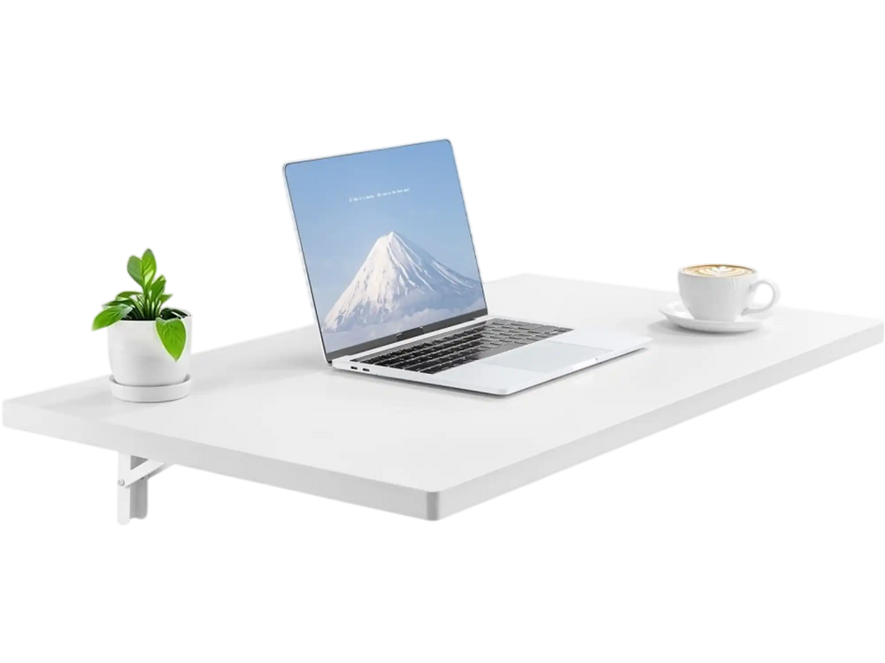 VEVOR Wall Mounted Folding Table, 35.4 x 19.7 inches Wall Mount Table, Floating Desk with Iron Bracket, Fold Down Desk for Small Spaces, Home Office, Dining, Laundry Room, Kitchen, Bar, White