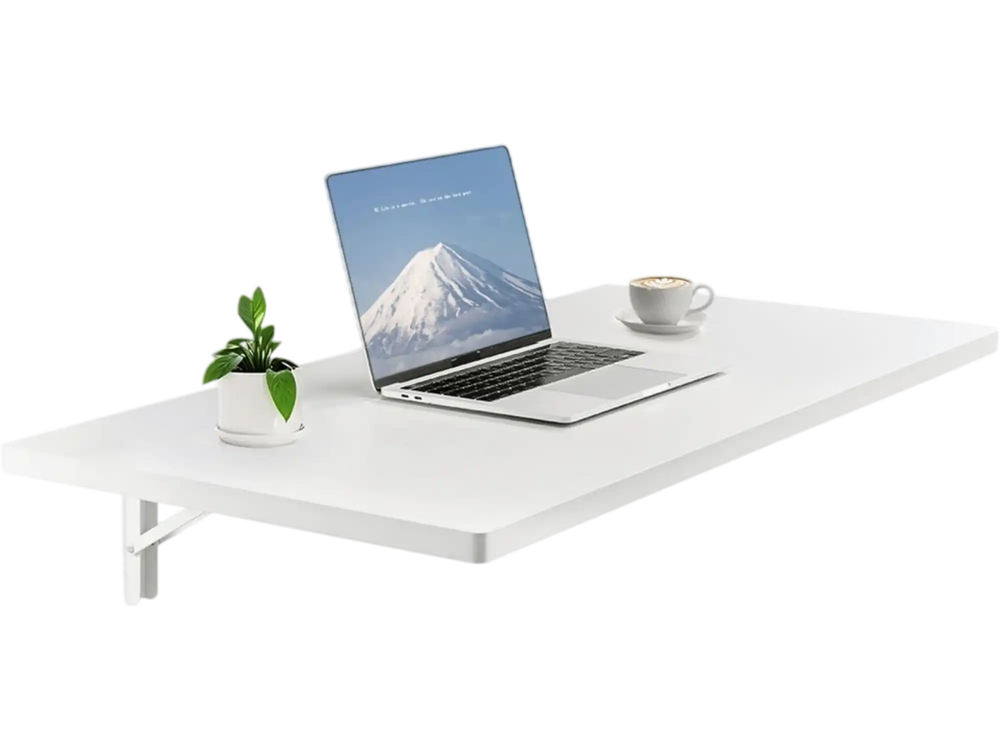 VEVOR Wall Mounted Folding Table, 39.4 x 19.7 inches Wall Mount Table, Floating Desk with Iron Bracket, Fold Down Desk for Small Spaces, Home Office, Dining, Laundry Room, Kitchen, Bar, White