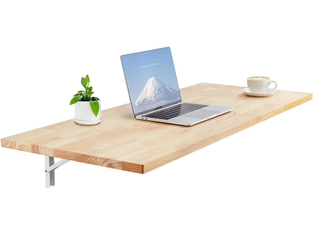 VEVOR Wall Mounted Folding Table, 47.2 x 19.7 inches Wall Mount Table, Floating Desk with Iron Bracket, Fold Down Desk for Small Spaces, Home Office, Dining, Laundry Room, Kitchen, Bar, Burlywood