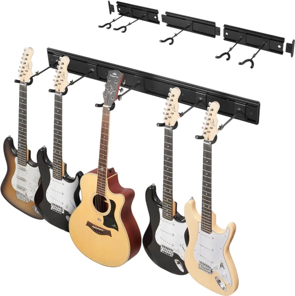 VEVOR 5-Space Guitar Stand, Hold Up to 5 Guitars, Wall-Mounted Multiple Guitars Display Foldable Rack with 270° Rotatable Hooks Aluminum Panels Installation Handle, for Guitar Acoustic Electric Bass