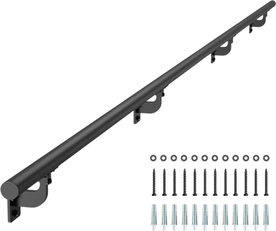 Vevor Handrail 12' Wall Mounted Stair Railing Black Aluminum Indoor Outdoor New