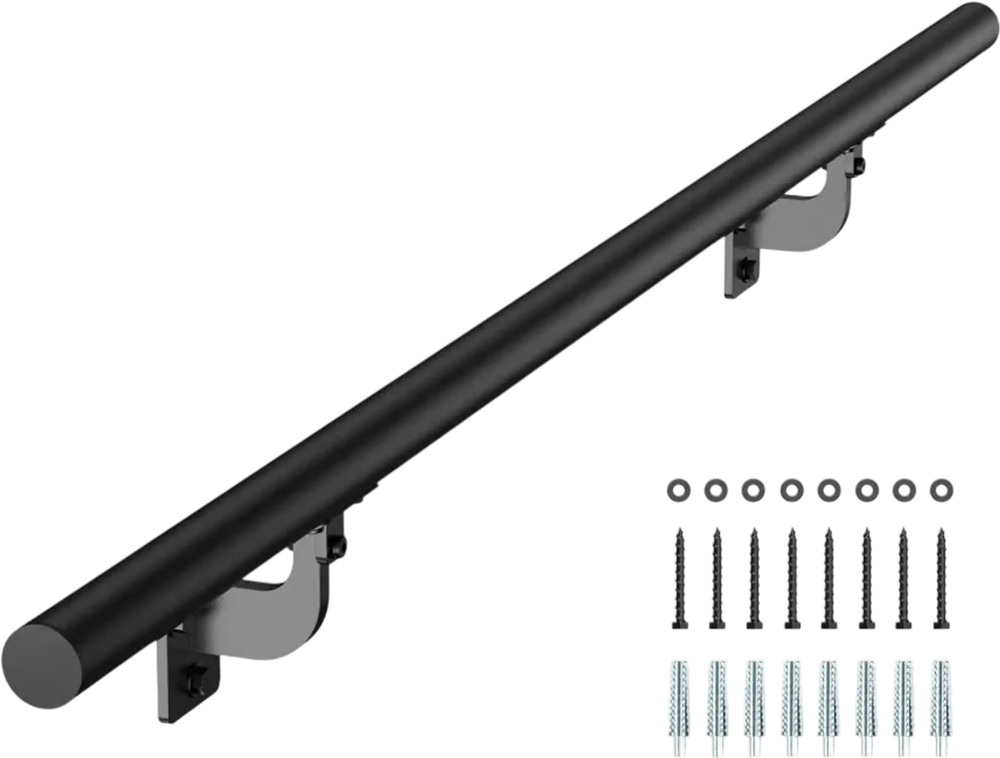 VEVOR Wall Mounted Stair Handrail, 4ft Pipe Staircase Handrail, Black Galvanized Aluminum, 1.26 inch Pipe Diameter, Indoor&Outdoor Staircase Railing,Industrial Hand Rail for Steps,Security Baluster